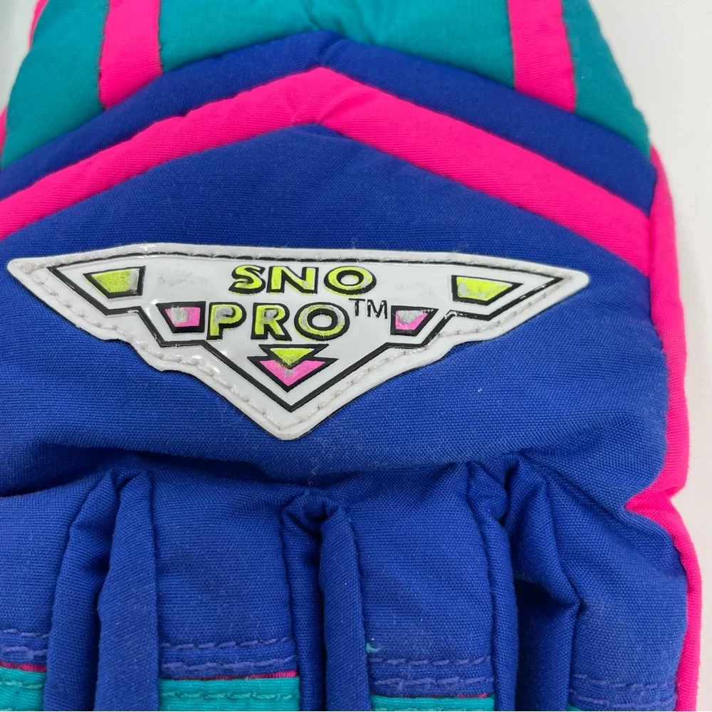 Vtg Thinsulate Cherokee Girl's Ski Gloves Snow Retro Neon Blue Pink Green Sz 7